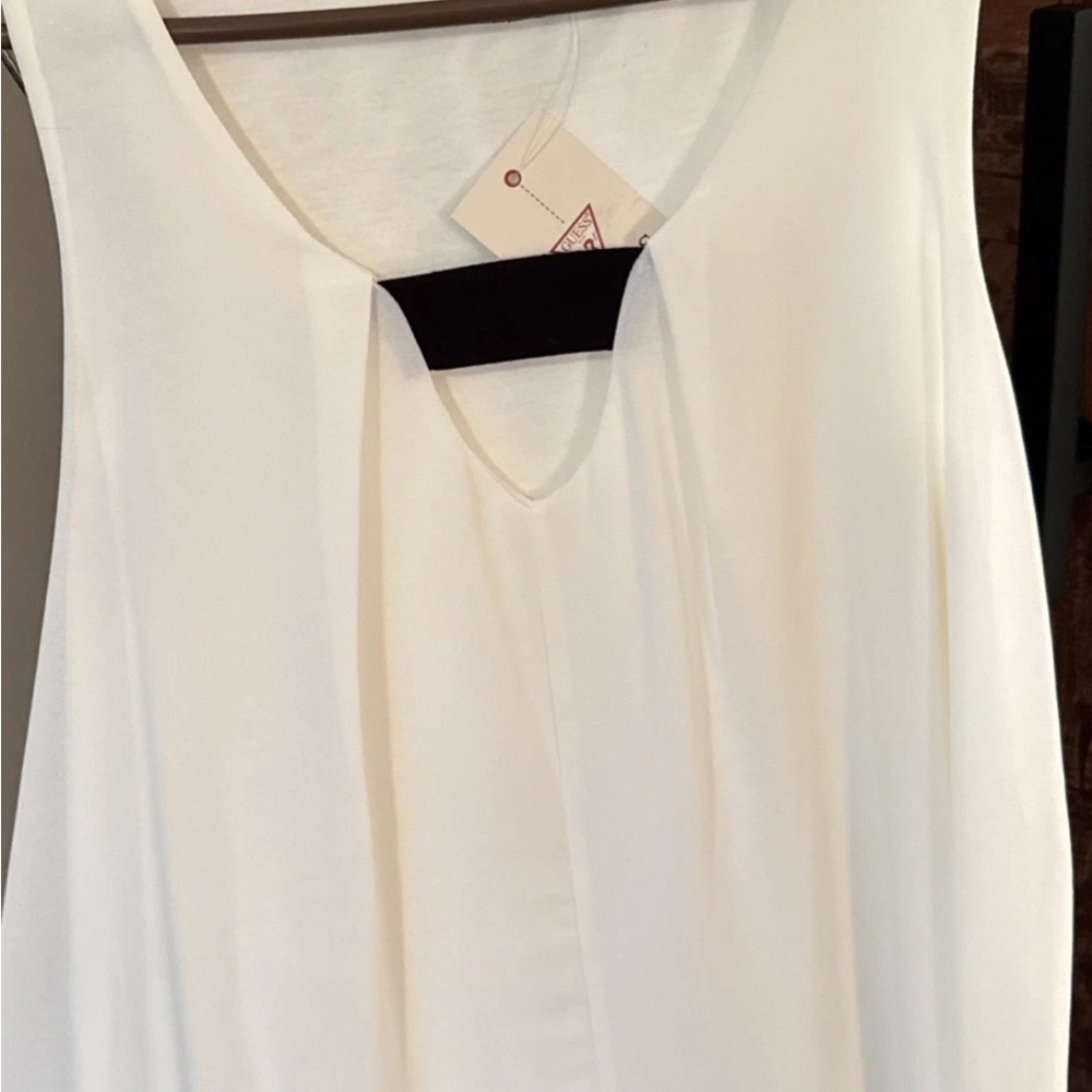 Guess White Sheer Layered Sleeveless Blouse Small